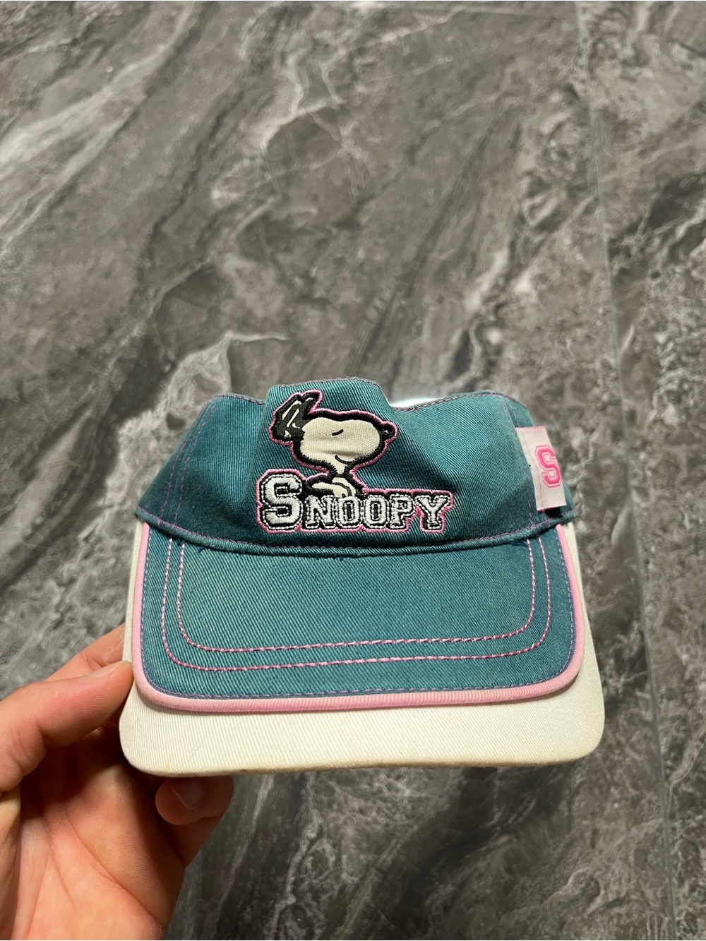 Vintage Snoopy Peanuts Sun Visor Hat Teal Pink Retro Tennis Cap Y2K